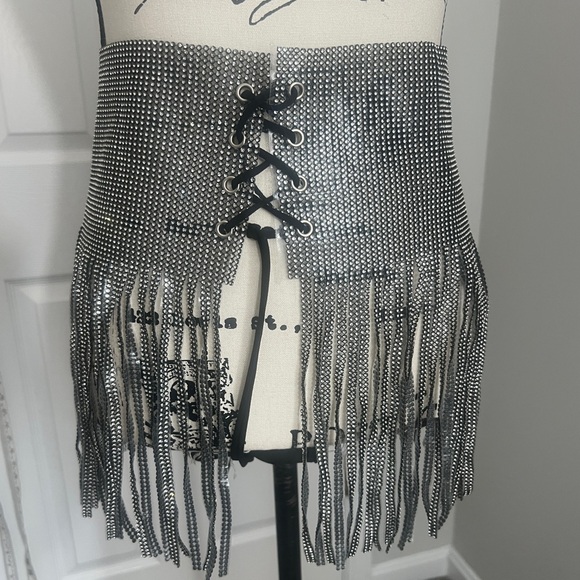 Metallic silver Festival Ready Rhinestone Fringe Skirt - Picture 2 of 10